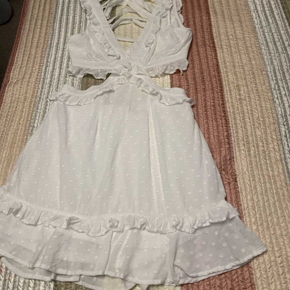 Altered State White Mini Dress US8 Coquette Bride Bachelorette Swiss Dot Ruffle